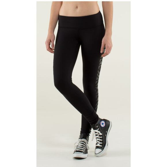 Lululemon Wunder Under Aztec Print Side Panel Full On Luon Legging Pants Black 6 - Picture 1 of 11